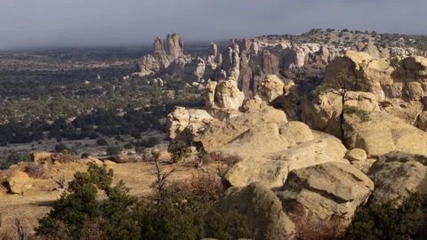 4K time lapse of fog shadows on bluffs in El Malpais National Monument in winter Stock Footage 260212329