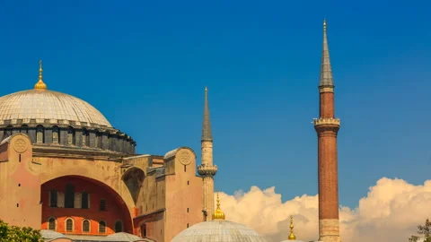 4K time lapse footage of a section of Hagia Sophia or Ayasofya with blue sky Stock Footage 149963955