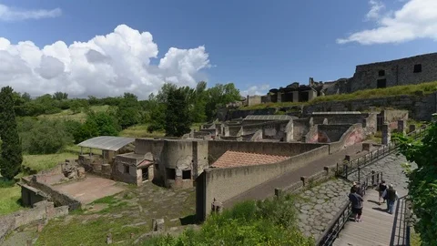 4k Time lapse footage of Spectators visit historic Pompeii. Stock Footage 74180935
