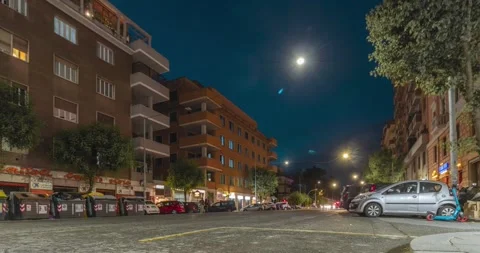 4k Time-lapse footage of traffic in Rome Italy at night. Stock Footage 242597505