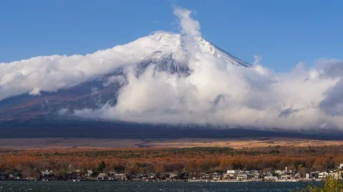 4k Time lapse of Fuji Mountain at Yamanaka Lake,Japan Stock Footage 123044295