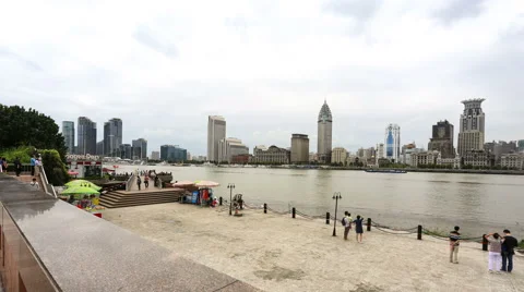 4K time lapse of Full landscape view of Shanghai bund, shot from Pudong Stock Footage 55652225