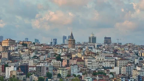 4K Time lapse with Galata Tower and buildings of Karaköy, Istanbul Stock Footage 135803957