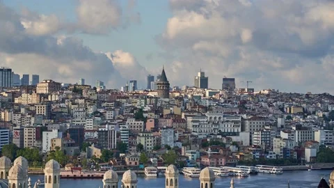 4K Time lapse with Galata Tower and buildings of Karaköy, Istanbul Stock Footage 135804520
