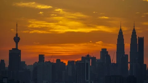 4K Time lapse of glory sunset over downtown Kuala Lumpur, Malaysia. Stock Footage 93797228