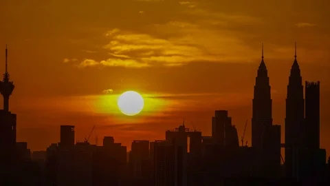 4K Time lapse of glory sunset over downtown Kuala Lumpur,Malaysia. Zoom In Right Stock Footage 93811878