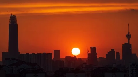 4K Time lapse of glory sunset over downtown Kuala Lumpur, Malaysia. Stock Footage 94489355