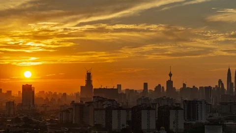 4K Time lapse of glory sunset over downtown Kuala Lumpur Stock Footage 95509809