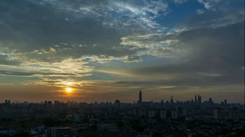 4K Time lapse of glory sunset over downtown Kuala Lumpur Stock Footage 97009345