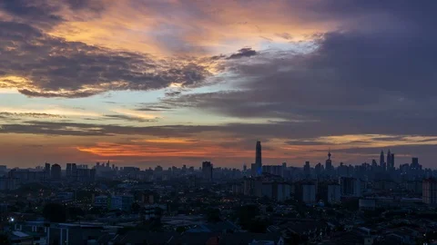 4K Time lapse of glory sunset over downtown Kuala Lumpur. Zoom In Stock Footage 97009351