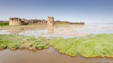 4K time lapse of high spring tide at Flint castle, North Wales Stock Footage 151472687