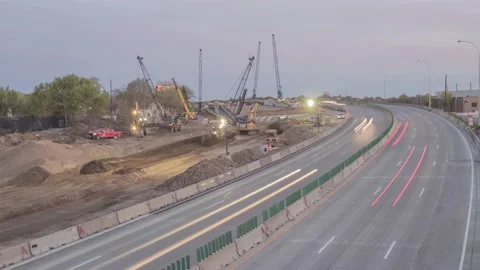 4K Time-lapse of Highway Construction in Minneapolis Stock Footage 144395461