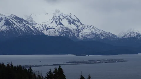 4K time lapse of the Homer spit in the Kachemak Bay on a cloudy Alaskan day Stock Footage 242547163