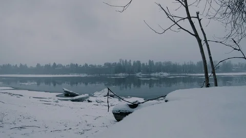 4K Time Lapse Ice Flow on River Stock Footage 102691588