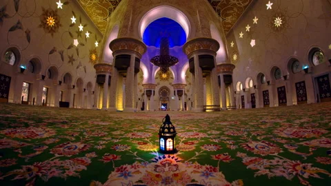 4K Time lapse interior of Sheikh Zayed Grand mosque with Ramadan lantern Stock Footage 236703228