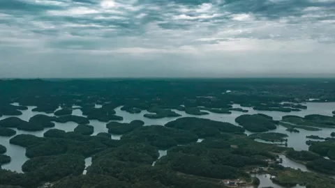4K Time-lapse of Islands and Lakes in Wei Shui 4A Scenic Area, Songzi Hubei Video stock 338364460