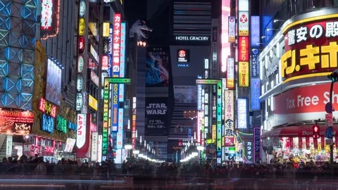 4K time lapse of Kabuki central road, in Shinjuku Ward. Vídeo Stock 122053910