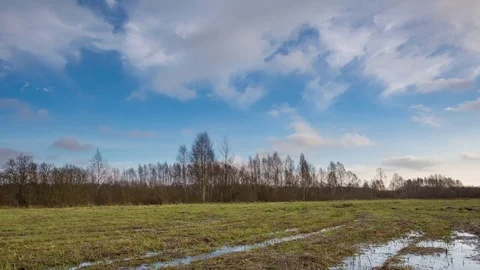 4k time lapse landscape with flooded meadow in springtime Stock Footage 83700327