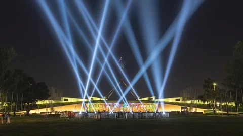 4K Time lapse light show at Australian Parliament during Enlighten festival Видео 108867535