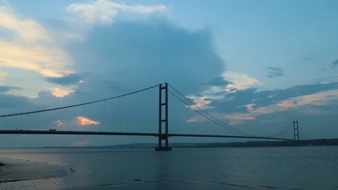 4k Time-lapse looking North Westerly towards the Humber Bridge in North Stock Footage