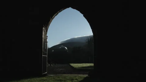 4K Time Lapse looking out of ancient archway Stock Footage 46727445