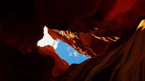4k Time Lapse Looking Up Through A Red Rock Desert Slot Canyon Opening. Video stock 51753023