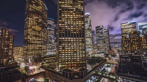 4k Time Lapse of Los Angeles from Bunker Hill Rooftop Night Rain Clouds 255 Pics Stock Footage 84330286