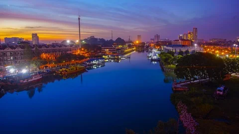 4K Time-lapse of Malacca Riverside during sunrise. Stock Footage 115728178