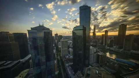4k time lapse of Melbourne city skyline during sunrise 库存影片 72592909