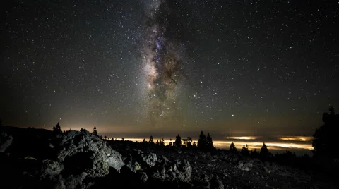 4K Time Lapse Milky Way Volcano Lava Clouds Tenerife Canary Islands Spain Video stock 66795136