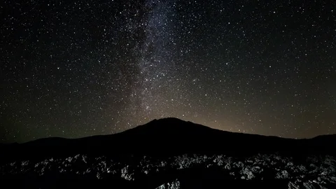 4K Time Lapse Milky Way Volcano Lava Silhouette Tenerife Canary Islands Stock Footage 73493744