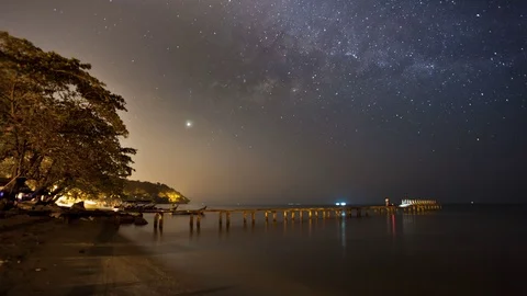 4K time lapse milky way rising by the shore of Gertak Sanggul, Penang Stock Footage 103987216