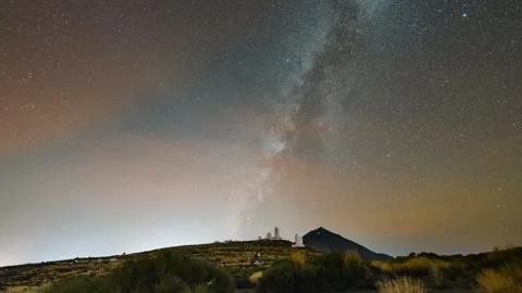4K Time Lapse of the Milky Way Setting Over Teide Observatory and Mount Teide, T Stock Footage 319958880