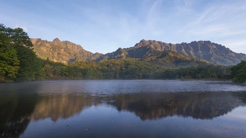 4K Time lapse of Mirror lake in Nagano, Japan Stock Footage 128509231