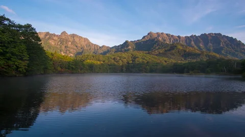 4K Time lapse of Mirror lake or Kagami ike in Japanese located in Nagano Stock-Footage 132102798