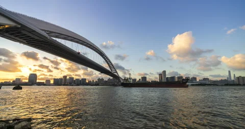 4K Time lapse - Modern bridge in Shanghai China (LuPu bridge) Stock Footage 95463307