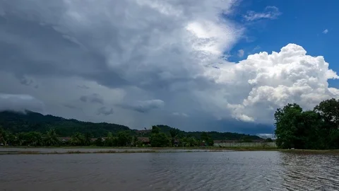 4k Time lapse of monsoon clouds over paddy fields Stock Footage 95109110