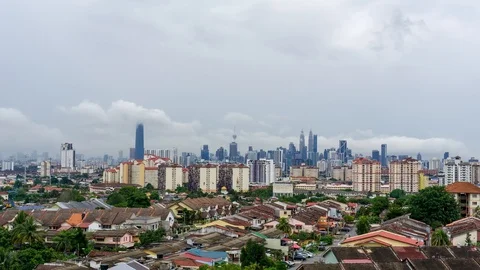 4k Time lapse of monsoon clouds over downtown Kuala Lumpur. Zoom In Stock Footage 95163749