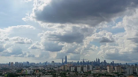 4K Time lapse of monsoon clouds over down town Kuala Lumpur, Malaysia. Zoom In. Stock Footage 119485951
