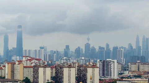 4K Time lapse of monsoon clouds over downtown Kuala Lumpur, Malaysia. Zoom In. Stock Footage 125026959
