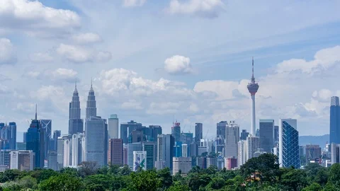 4K Time lapse of monsoon cloudy  over downtown Kuala Lumpur, Malaysia.  Zoom Out Stock Footage 111233596