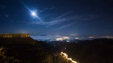 4K Time lapse of moon rising of 'Rio do Rastro' road. Brazil Stock Footage 89049244
