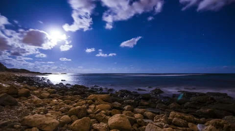 4k Time Lapse of Moonset and Stars over the mediterranean Sea Stock Footage 44048415