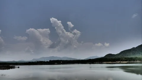 4K Time-lapse the movements of clouds,tree and river Stock Footage 75428940