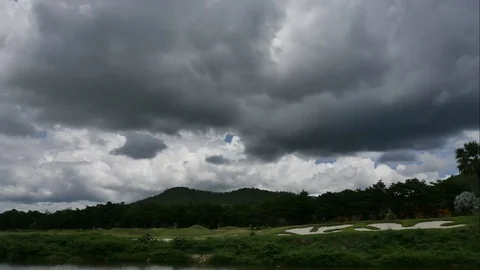 4K Time-lapse the movements of clouds,tree and river Stock Footage 76451751