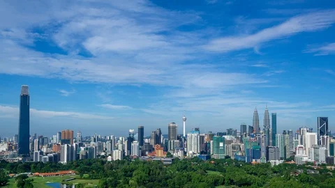 4K Time lapse of moving cloud over downtown Kuala Lumpur, Malaysia. Zoom In. Stock Footage 100494198