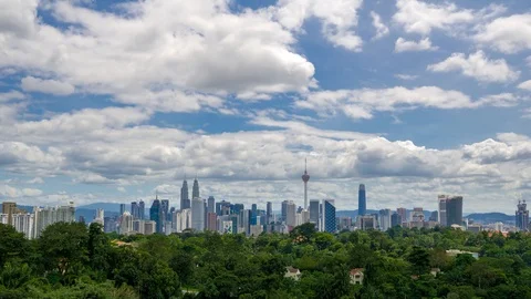 4K Time lapse of moving cloud over downtown Kuala Lumpur, Malaysia. Zoom In. Stock Footage 101509150