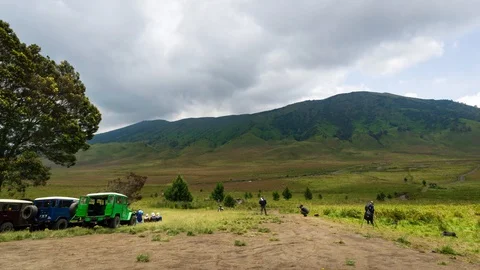 4K Time lapse of moving clouds over mountains at savanna of Bromo, East Java Stock Footage 88753993