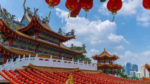 4K Time lapse of moving clouds over Thean Hou Temple in Kuala Lumpur, Malaysia. Stock Footage 89253134