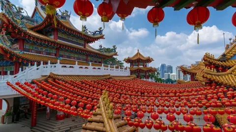 4K Time lapse of moving clouds over Thean Hou Temple in Kuala Lumpur, Malaysia. Stock Footage 89254233